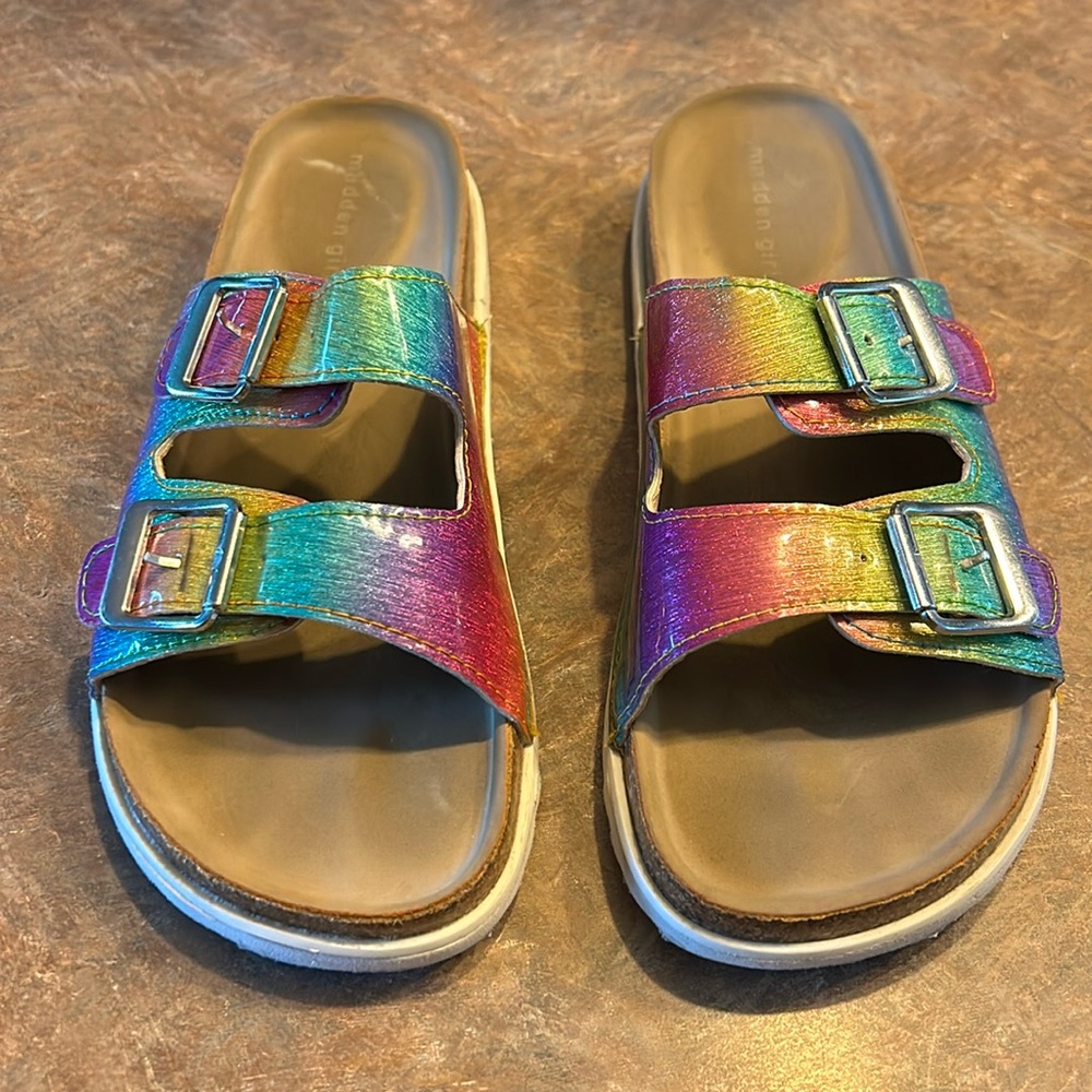 Kids Rainbow Metallic Double-Buckle Slide Sandals